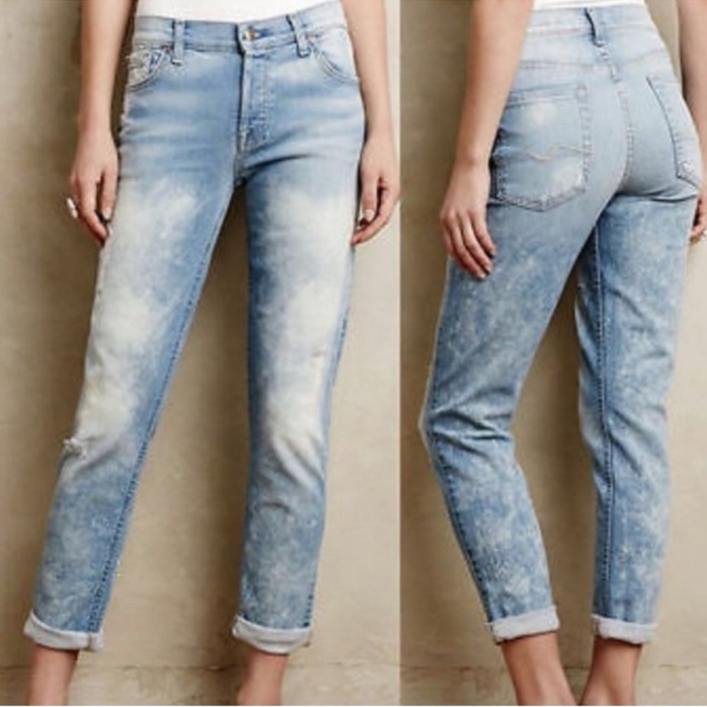 NWOT 7 For All Mankind Josefina Distressed Bleached Skinny Boyfriend Jeans Sz 26